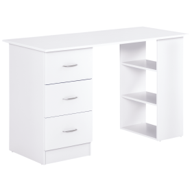 47 Inches Home Office Desk with 3-Tier Storage Shelves, Computer Desk with Drawers, Study Writing Table, White 47 Inches Home Office Desk with 3-Tier Storage Shelves, Computer Desk with Drawers, Study Writing Table, White